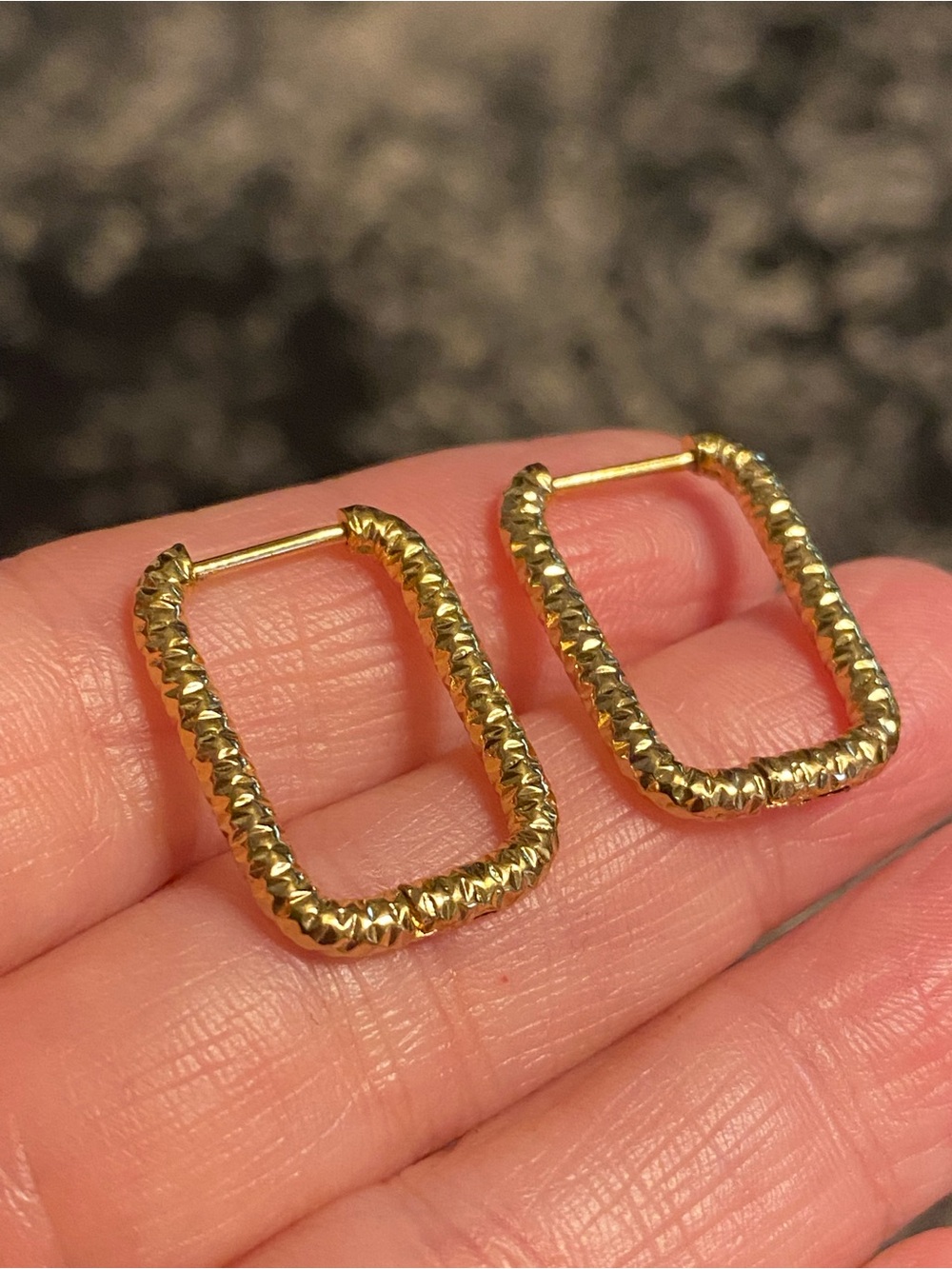 Gold Textured Rectangular Hoop Earrings - Women Jewelry